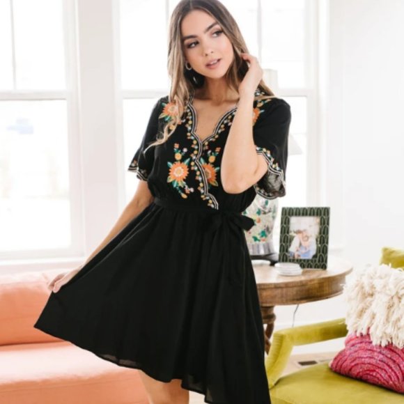 Brooklyn Embroidered Dress In Black NWT - Picture 3 of 4